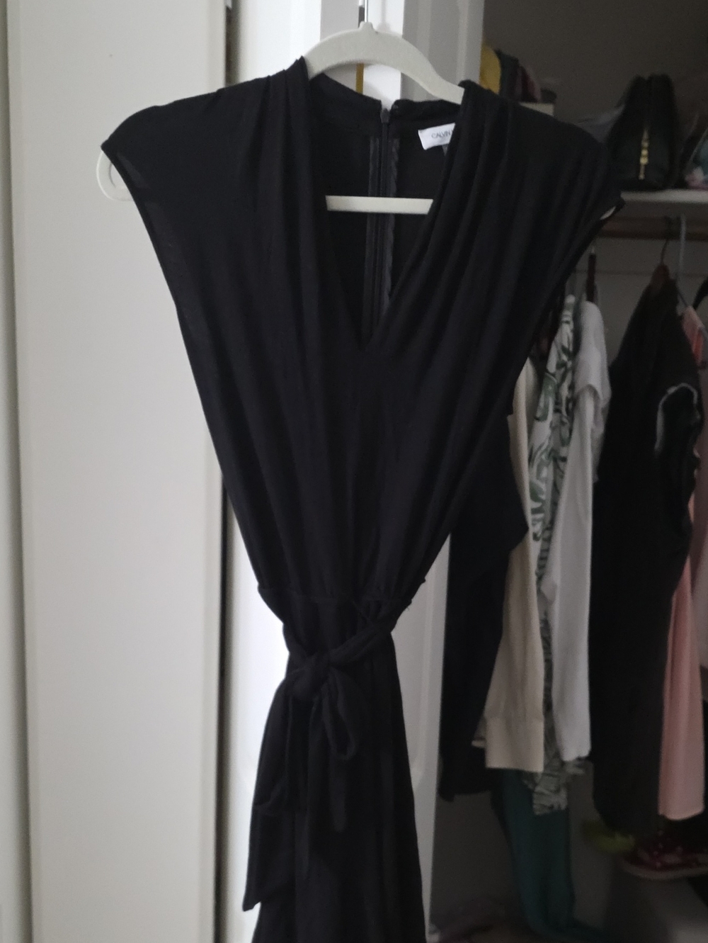 Calvin Klein Black V-Neck Wrap Jumpsuit with Tie Waist